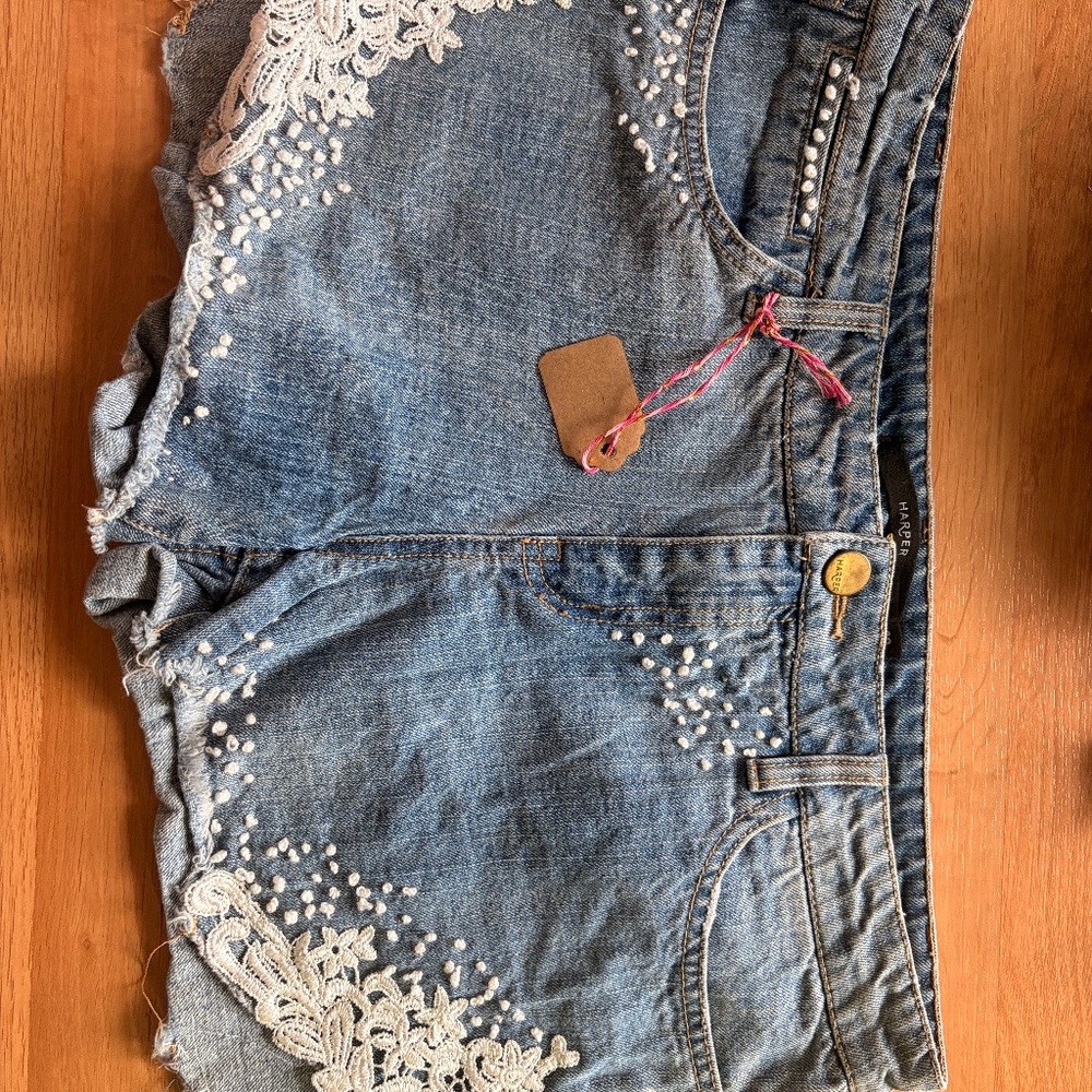 denim blue jeans, upscale shorts by artist, Jeanne Prom
